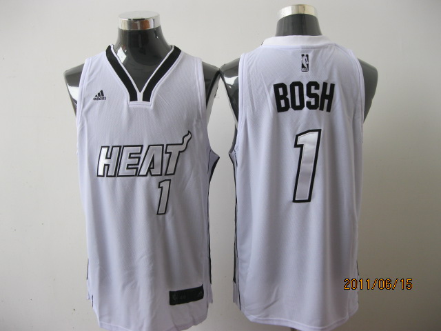  NBA Miami Heat 1 Chris Bosh Swingman White Silver Number Jerseys